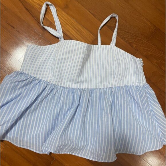 New Zara Blue and White Striped Open-Back Cropped Tank Top - Picture 4 of 16